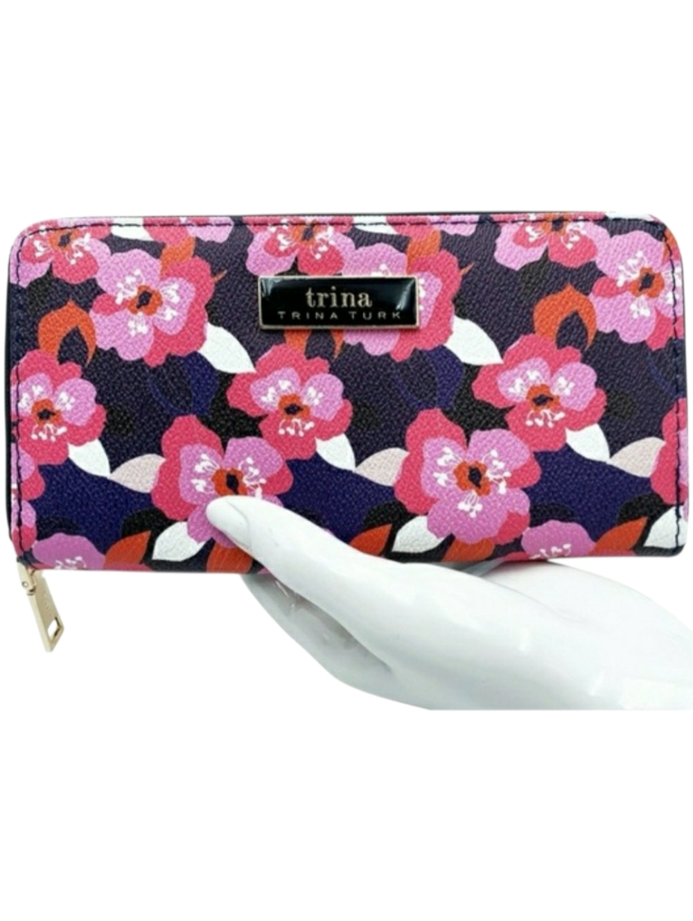 Trina Turk Navy Tote w/ Pink Floral Print & Wallet Set - All Over Narcissus NWT! - Picture 6 of 14
